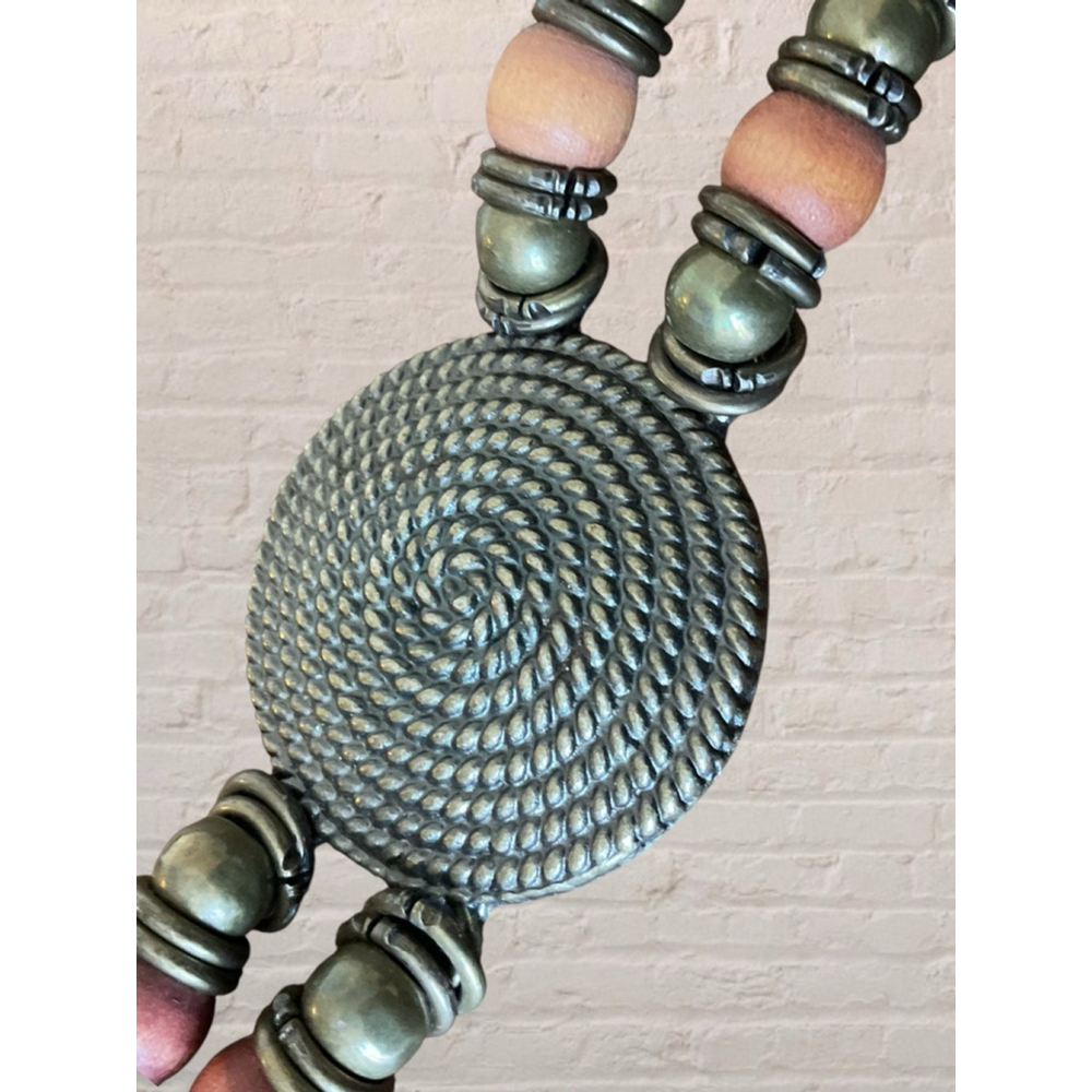 Boho Beaded Belt vintage Brassconcho medallion Wood Bead adjustable Waist Belt - Picture 3 of 16